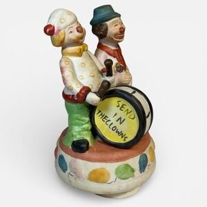 Vtg hand Painted Bisque Porcelain Clown Music Box "Send In The Clowns" WORKS *se